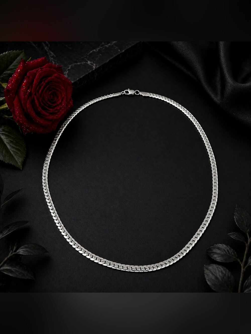 Stunning Sterling Silver Herringbone Chain Necklace - 20 Inches